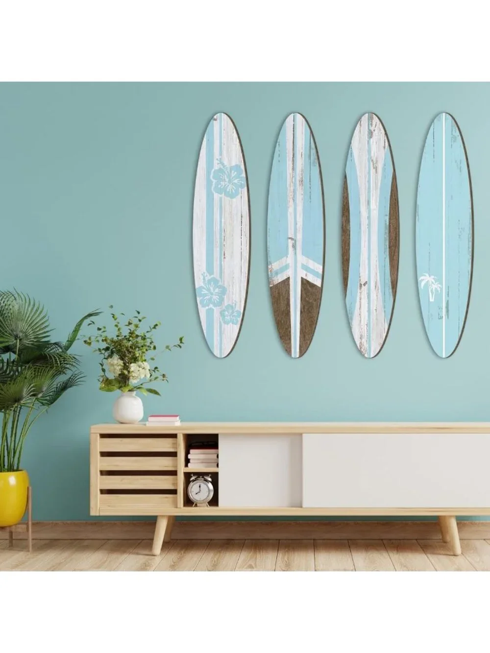 4 Pcs Large Surfboard Wall Decor - Tropical Beach Aesthetic Art for Room
